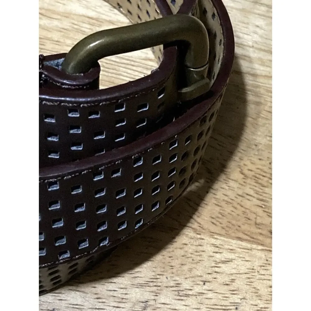 Brown‎ Multi Punched Holes Brown Leather Belt Length 52 In Modern Casual Preppy
